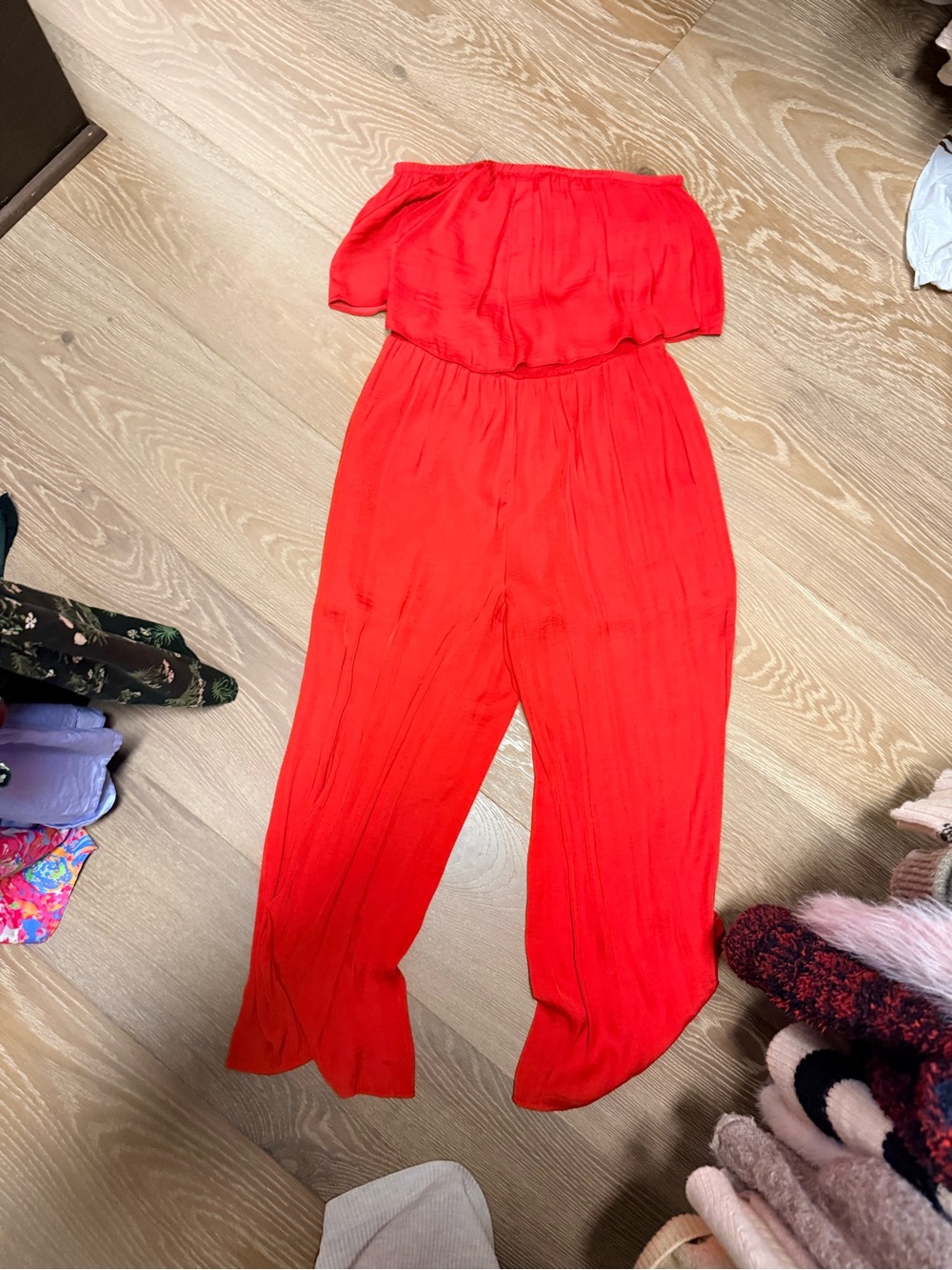 fab'rik Red Strapless Wide-Leg Jumpsuit
